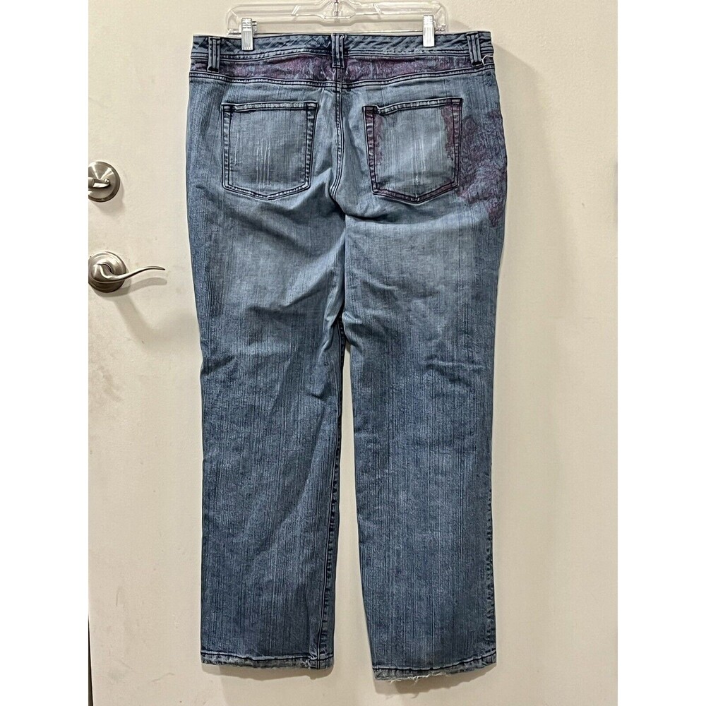 Venezia Womens Denim w Pink Floral Paint Accent Mid Rise Straight Jeans Size 18 - Picture 5 of 10